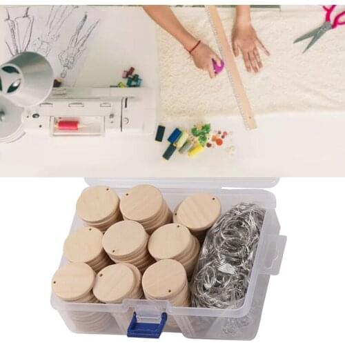 1 Set Natural Blank Wood Slices Discs Unfinished Wooden Hanging Tags Chips Round Circles Pendants with Hole Metal Keychain