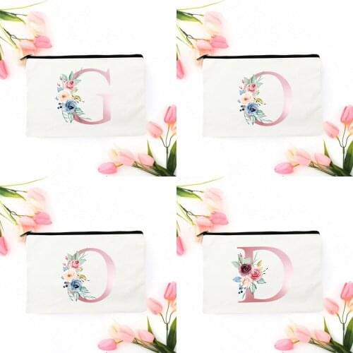 ECO FRIENDLY Make Up Bag Flower Alphabet Makeup Bags Bridal Party Gifts Cosmetic Bag Gift For Her