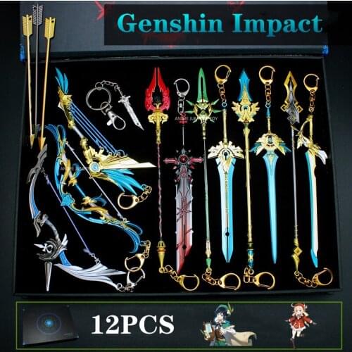 Anime Figure Genshin Impact Sword Model Weapon Set Toys Tartaglia Ganyu Venti Klee ZhongLi Diluc Xiao AlloyKeychain Collection