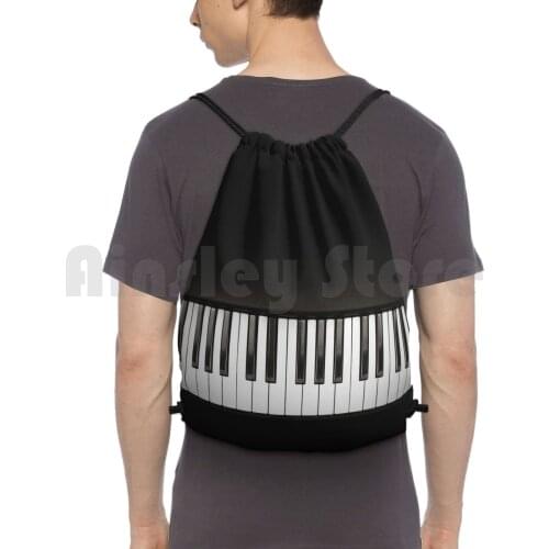 Piano Music Black And White Backpack Drawstring Bags Gym Bag Waterproof Piano Piano Keys Music Keyboard Music Lover Rose