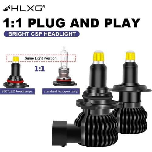 HLXG 360 CSP h7 led canbus HB3 HB4 H8 H9 H11 9012 9005 9006 h1 LED headlight 18000LM luces car Light bulb 100W 6000K lamp 12V