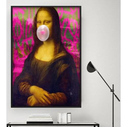 Canvas Painting Mona Lisa White Bubble Gum Posters Print Banksy Style Nordic Wall Art Pictures For Living Room Home Decor