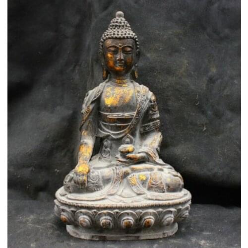 Chinese Fengshui Old Antique Copper Brass Statue Shakyamuni Buddha Sculpture