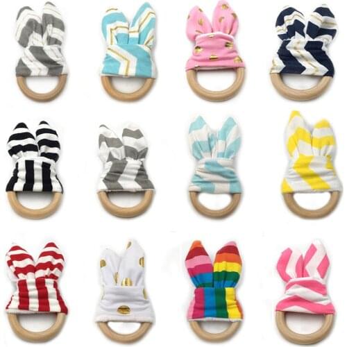 Bunny Ear Baby Teether Ring Bandana Teething Ring Safety Wooden Teething For Baby Teether Nursing Training Teethers Toy Gift