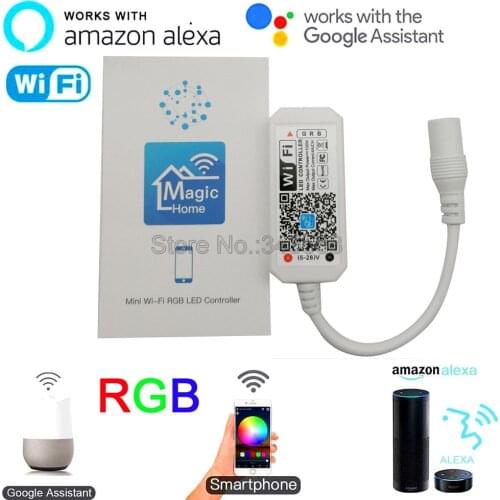 Mini WiFi Controller Magic Home WiFi RGB LED Controller DC5-28V APP Control Alexa Google Home Voice Control for RGB LED Strip