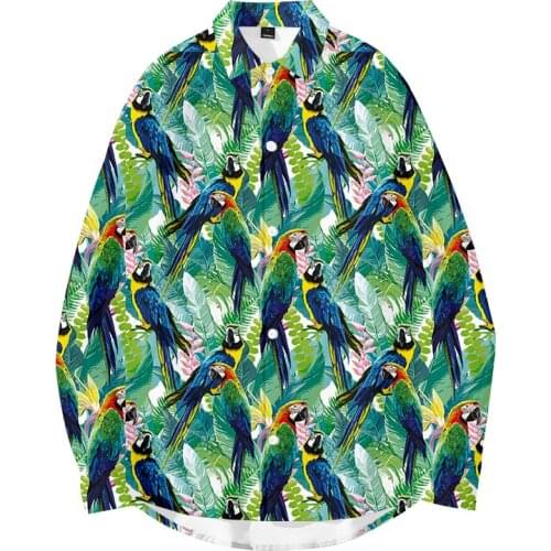 LCFA Mans Clothing Loose Casual Homme Casual Shirt New Arrival Men Shirts Fashion 3d Animal Bird Parrot Print Long Sleeve Button