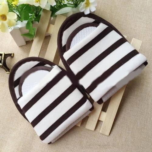 New Striped Portable Folding Slippers Travel Non-slip Hotel Non-disposable Slippers Soft Indoors Anti-slip Winter Floor Shoes