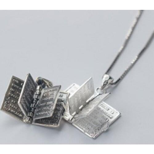 MloveAcc Solid 925 Sterling Silver Holy Bible Necklaces & Pendants Book Page Charms Power Necklace Christian Gifts Religious