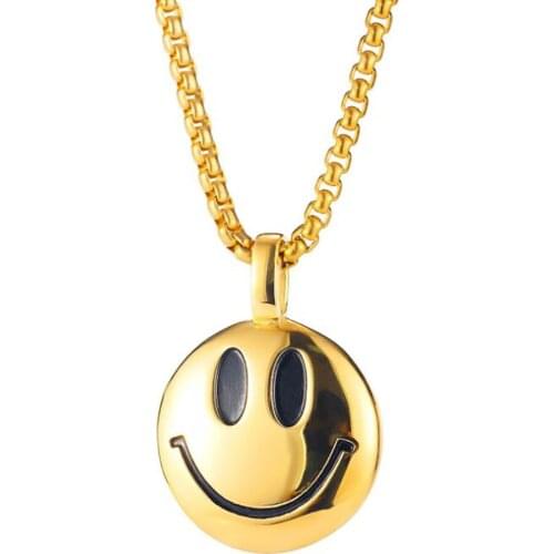 Stainless Steel Smilley Funny Face Hip Hop Pendant Necklace Jewelry Gold Smille Cute Face Neckalces Gift For Him