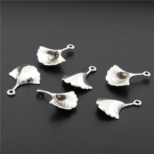 30pcs Silver Color Small Ginkgo Biloba Leaf Charms Pendants For Jewelry Making Findings A2674