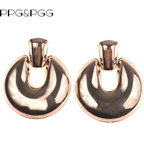 PPG&PGG Fashion Alloy Metal Earring For Women 2018 Statement Drop Earrings Accessories Gifts Gold Color Geometric Around Jewelry