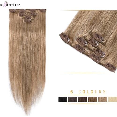 S-noilite 4pcs/Set 40g Clip In Hair Extensions Human Hair Natural Hair Black Blonde Non-Remy 10Inch 16Inch 22Inch Hair Clips