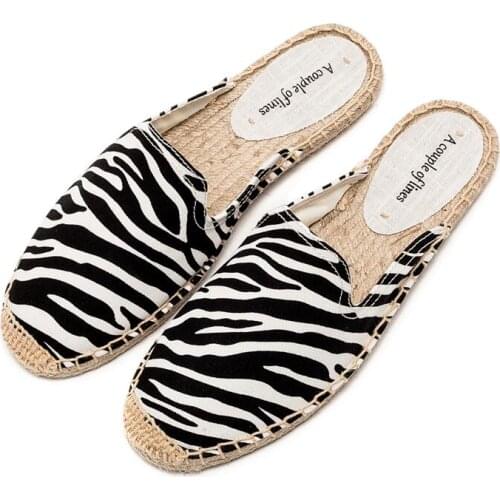 Sandals womens 2021 new leopard canvas casual lazy animal linen flat shoes