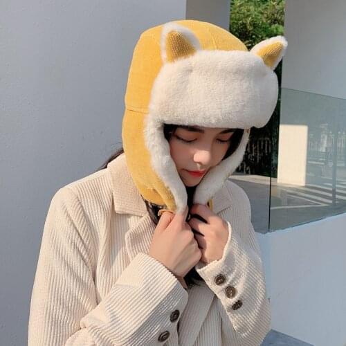 Women Warm Earmuffs Thicken Ear-flapped Hat Autumn Winter Riding Windbreak Warm Cotton Hat Cat Ears Cap Winter Russian Hat