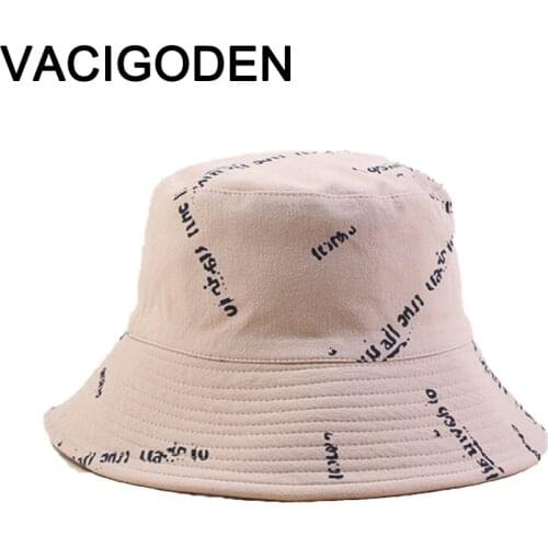 VACIGODEN Women Fashion Bucket Hat Letter Printed Sunbonnet Fedoras Outdoor Chapeau Fisherman Caps De Pescador Gorros
