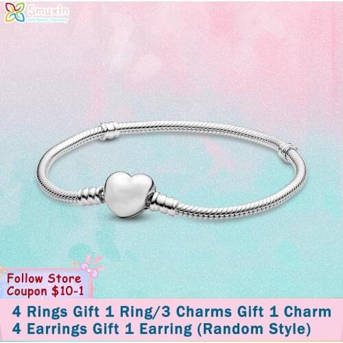 Smuxin 925 Sterling Silver Bracelet Heart Snake Chain Bracelets Friendship Bangles for Women Jewelry Making Girl Birthday Gift