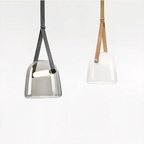 Nordic Glass Pendant Light Fixtures Kitchen Leather Hanging Lamps Luminaire Living Room Bedroom Lighting Bedside Home Art Decor