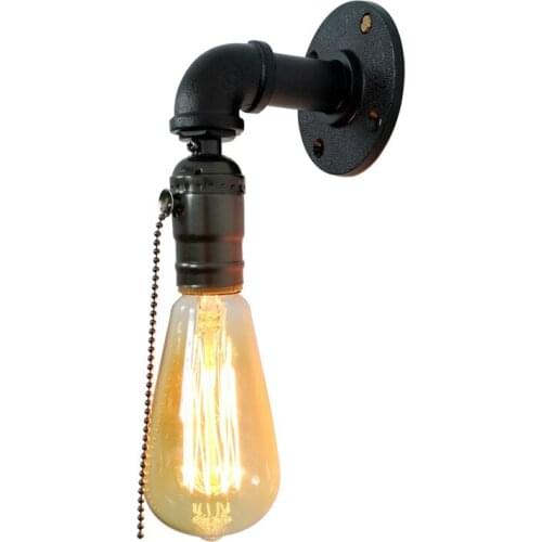 LED Retro Water Pipe Wall Light Industrial E27 Wrought Iron Wall Bar Restaurant Single License Plate Decoration 220V Wall Lamp