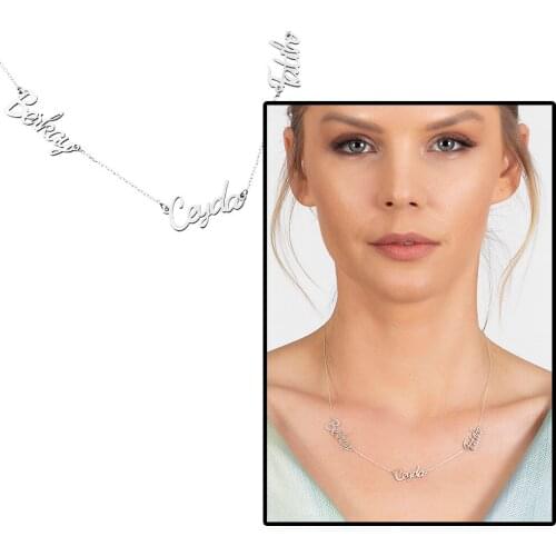 Tesbihane Personalized Special Three Name Written 925 Sterling Silver Lady Necklace