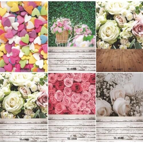 Vinyl Custom Photography Backdrops Prop Valentines Day Flower Wooden Planks Theme Photography Background #0111