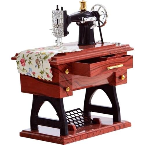 Vintage Music Box Mini Sewing Machine Style Mechanical Birthday Gift Table Decor for Friends
