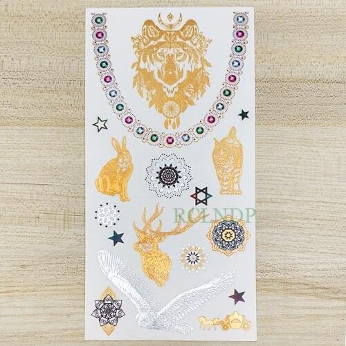 Waterproof Temporary Tattoo Sticker Gold rabbit Mandara Fake Tatto Flash Tatoo leg Arm hand foot tatouage for Girl Women Men