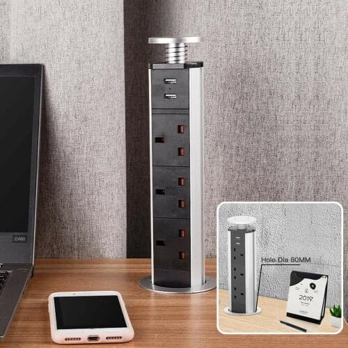 3 Worktop Charge Port Socket Plug Pull Pop Up UK Socket Worktop Desktop Retractable Outlet For Kitchen Bedroom With 2 USB Ports