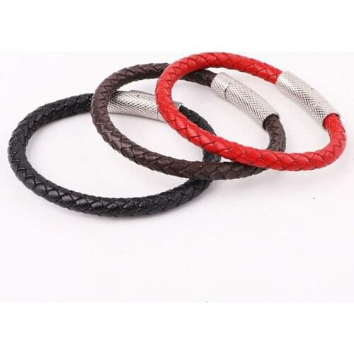 High Quality 316L Stainless Steel Clasp Genuine Leather Bracelet Men Jewelry Gift