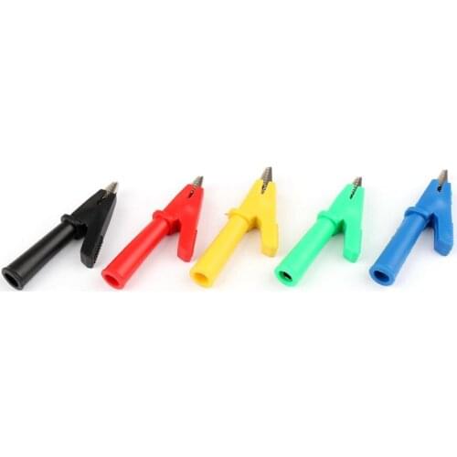 Areyourshop 5x Copper 5mm Mouth Alligator Clips For 4mm Banana Plug Test Probe Clamp 5Color