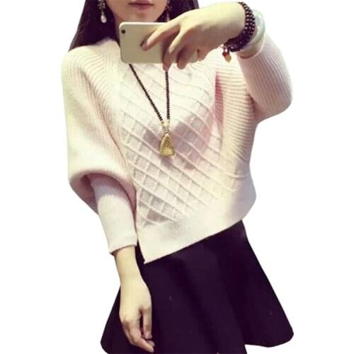 2021 Korean Sweater Women New Hedging Bat Sleeves Pullover Solid Color Lattice Jumper Wild Sweaters Clothing Vestidos MMY320