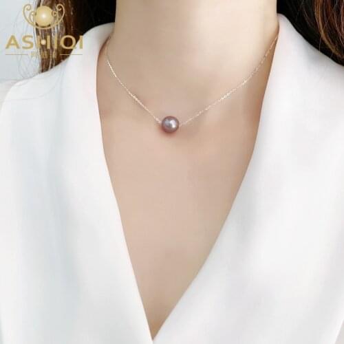 ASHIQI Natural Freshwater Pearl Necklace 925 Sterling Silver Jewelry for girls women 2021 New fashion