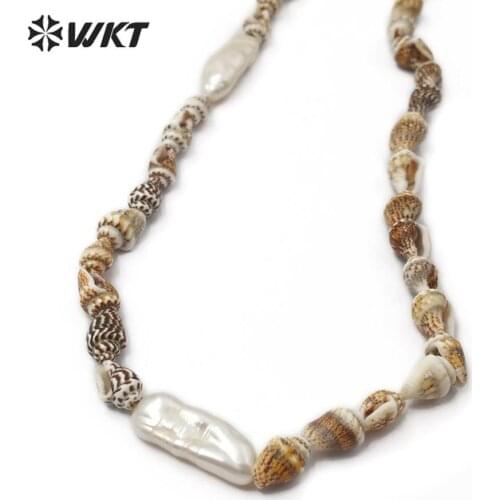 WT-JN099 WKT Natural Tiny Trumpet Necklace Pearl＆Trumpet Stringing Necklace Women Fashion Beach Necklace Shell Jewelry