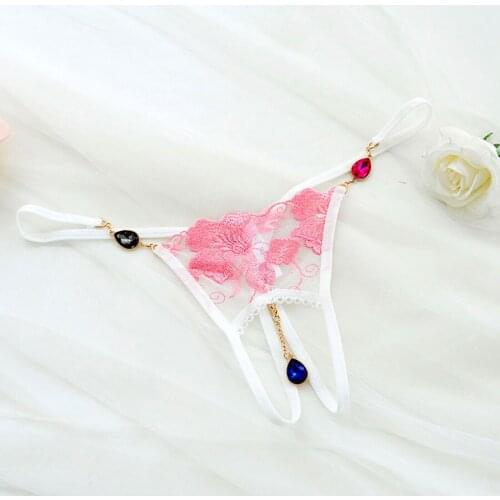 Women Sexy Underwear Women Embroidery Lace Open Crotch With Water Drop Pendant Sexy Panties Tangas Lace Culotte Femme Briefs