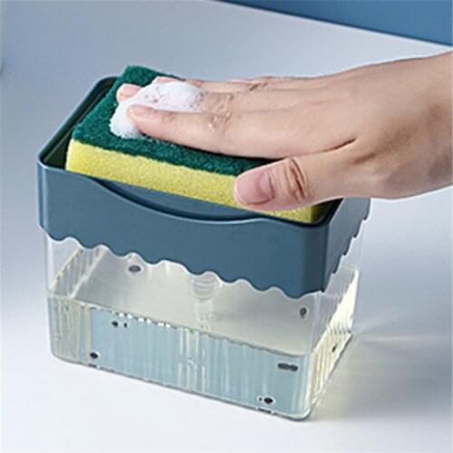 Soap Liquid Press Box Automatic Detergent Dispenser With Sponge Kitchen Scrub Storage Holder Household Portable Dish Brush Case