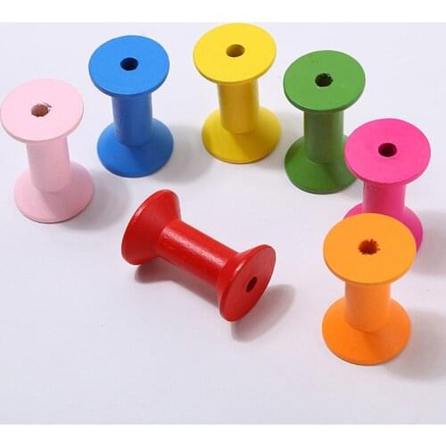 10Pcs Needlework Embroidery Spools Thread Empty Wooden Bobbins Bobbin Spools Random Mixed Color Sewing Tools Accessory