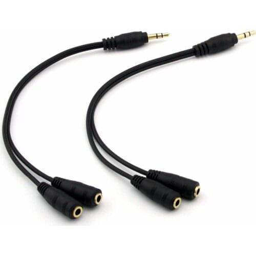 2PCS Gold Plated 3.5mm Stereo Jack Splitter Cable Adapter Connectors,3.5mm Male To 2 X Female for Speakers For Ipod, Mp3 Player