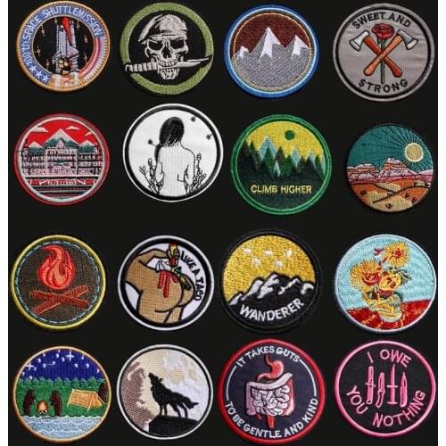 36 styles round epaulette badge embroidered cloth stickers DIY T-shirt denim jacket decorative patch For men ironing on clothes