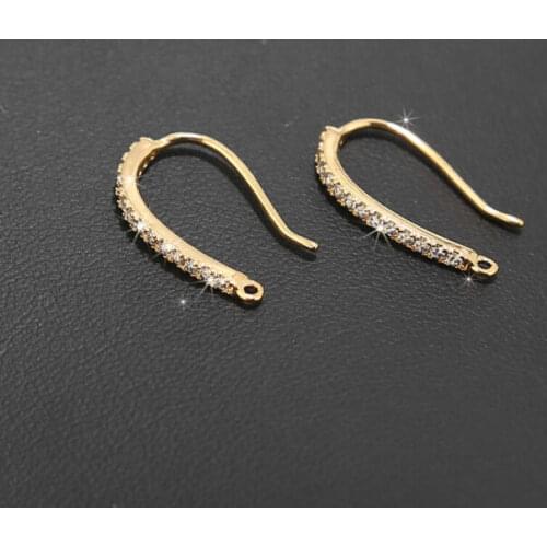 5pcs/lot 20MM Gold Plated Brass with Zircon Crystal Earrings Hook High Quality For DIY Jewelry Making Findings