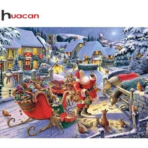 Huacan Diamond Painting Mosaic Santa Claus Animals Full Square/round Diamond Embroidery Winter House Home Decor