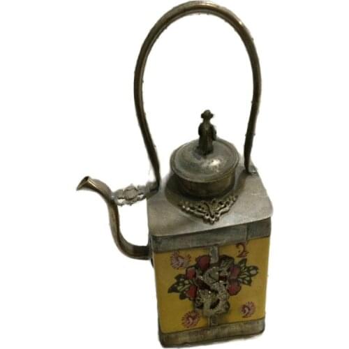 Antique white copper Miao silver ceramic kettle teapot wine pot furniture ornament