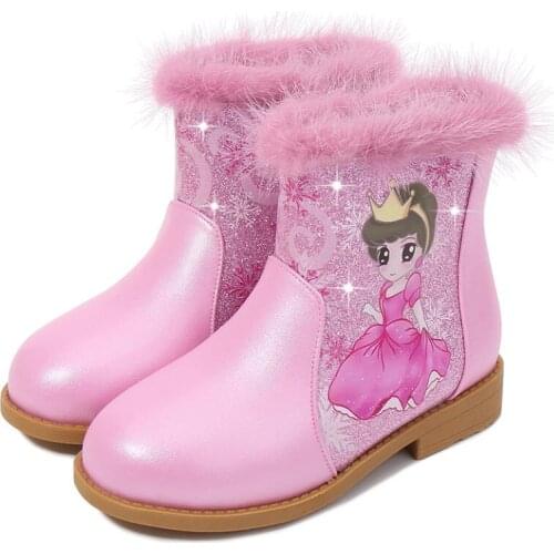 New high quality Princess leather Boots Girls Mid Snow Boots Winter Martin boots for Plush Warm Shoes for girls kids Sport Shoes