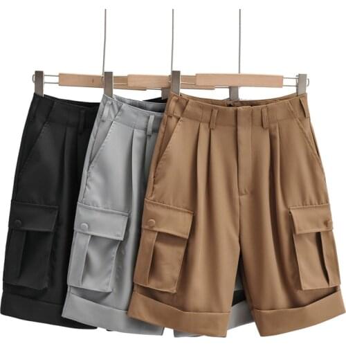 BRADELY MICHELLE 2021 New Arrival Three-color Straight Pants with Big Pocket Suit Short Pants Office Style