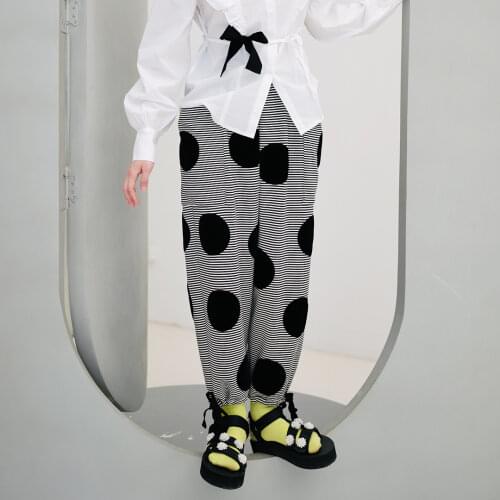 Imakokoni Hey Ernois Polka dot striped casual trousers female spring and summer high waist loose loose and thin radish pants