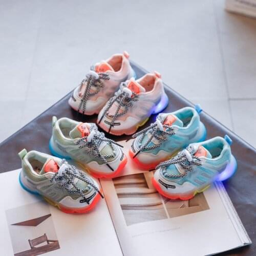 Childrens Sports Shoes Autumn Color Matching Bright Light Net Red Shoes Boys and Girls Running Shoes Kids Sneakers