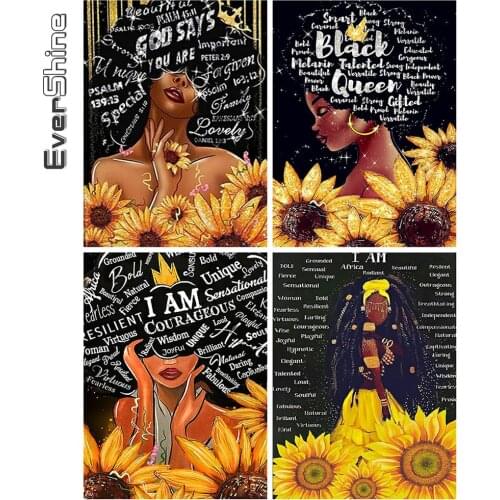 Evershine Diamond Embroidery Woman Full Square Round Diamond Painting Sunflower Mosaic Portrait New Arrival Home Decoration