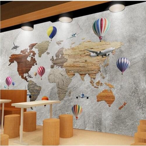 Custom Gym murals wallpapers 3d mural wallpaper for walls 3 d European balloon world map mural background wall painting