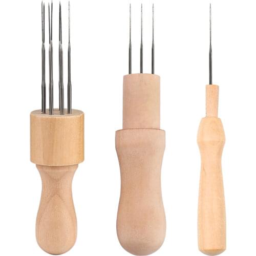 RORGETO Wool Felting Needles Awl Craft DIY Tools Solid Wooden Handle Holder Single and Multi Fine Needle for Creative Felting