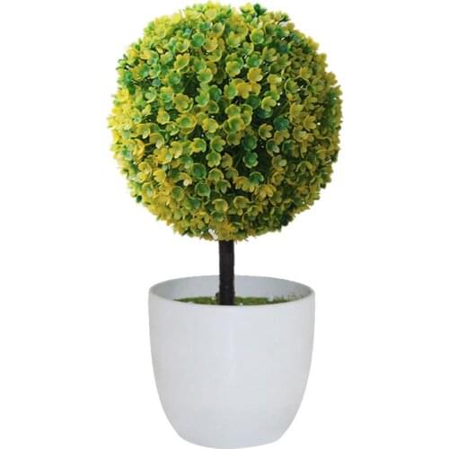 Artificial Potted Ornament Topiary Ball Shape Bonsai Fake Plant Bonsai Small Tree Pot Fake Flowers Home Decoration Accessories