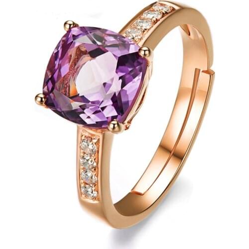 Fashion Red Purple crystal Ring Opening Rose Gold Ring for Women prom Jewelry Girlfriend Gift 2019 New