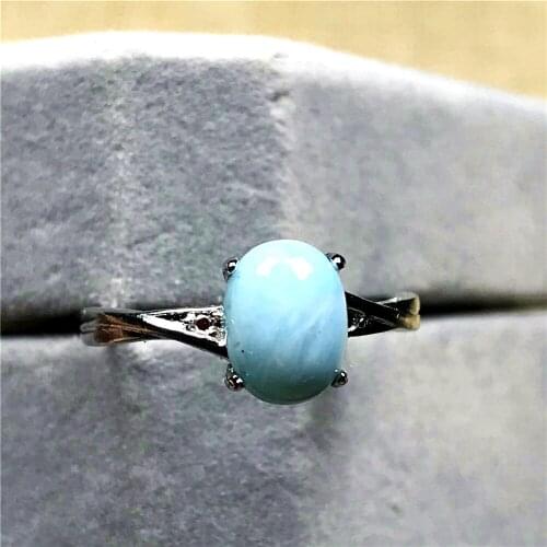 7x5mm 100% Natural Blue Larimar Ring Jewelry For Woman Man Silver Beads Dominica Water Pattern Stone Adjustable Size Ring AAAAA